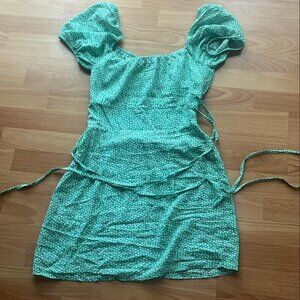 🌿 Aqua Floral Coquette Babydoll Summer Dress – Size M 🌿